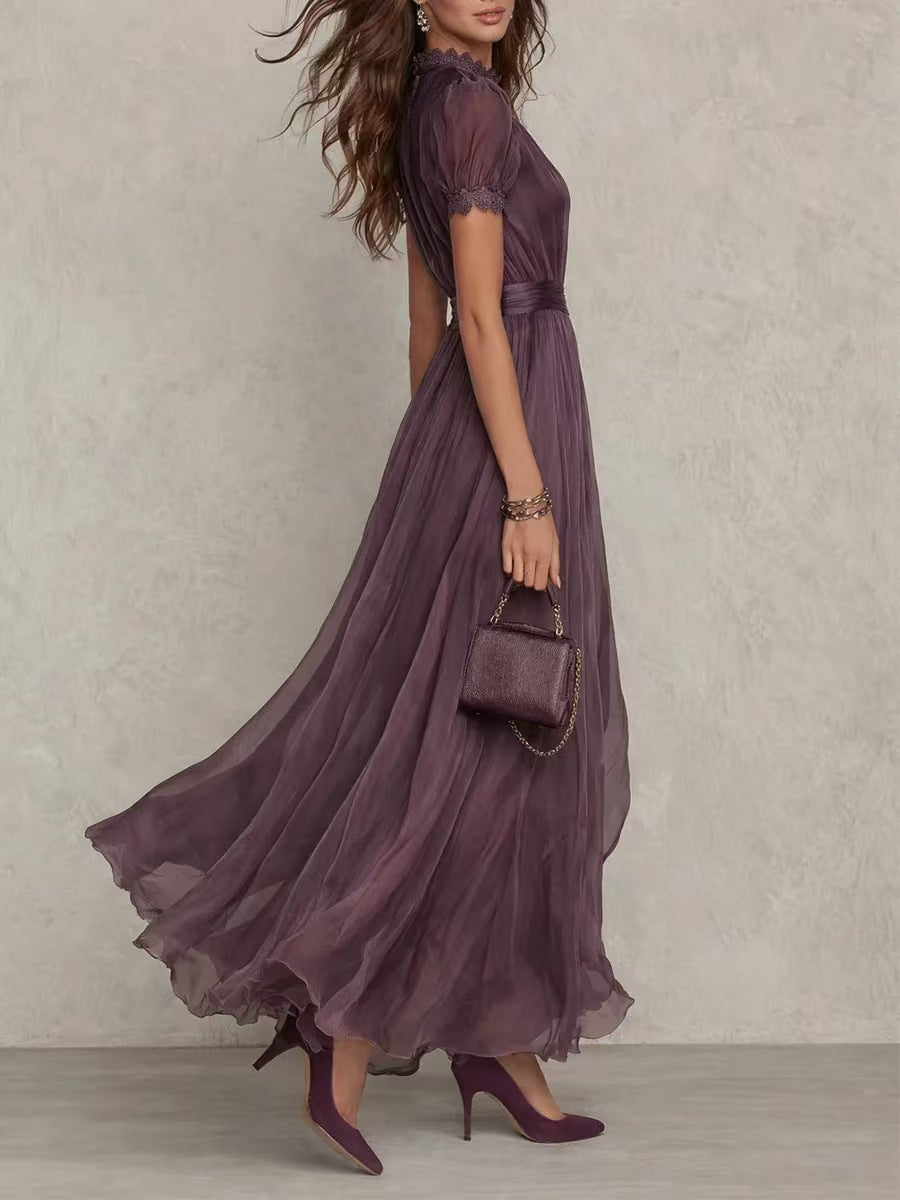 Women’s Elegant Lace Collar Slim Waist Dress