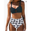 High-Waist Split Bikini Swimsuit - Digital Print Chest Design