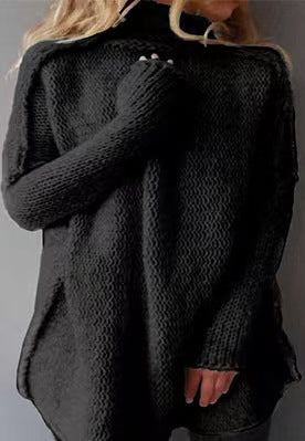 Women's Solid Color Long-Sleeved Sweater - Classic Comfortable Knit Top