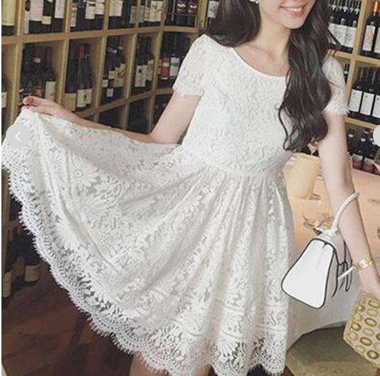 Women White Lace Up Short Sleeve Going Out Dress