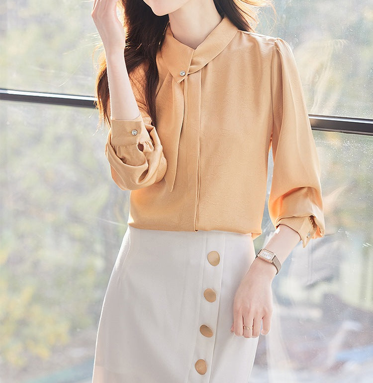 Women's Elegant Satin Shirt - Modern Professional Style for Spring & Autumn