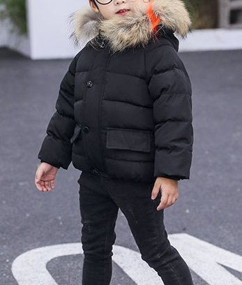 Girls Cotton-Padded Short Coat with Detachable Real Fur Collar – Infant & Toddler Export Style - RAC25JP3295BATOW