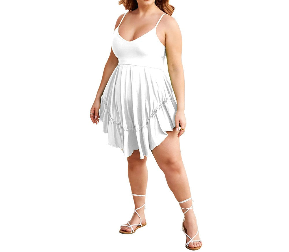 Women's Casual V-Neck Knitted Suspender Dress – Plus Size, Waist-Defined, Comfortable & Stylish