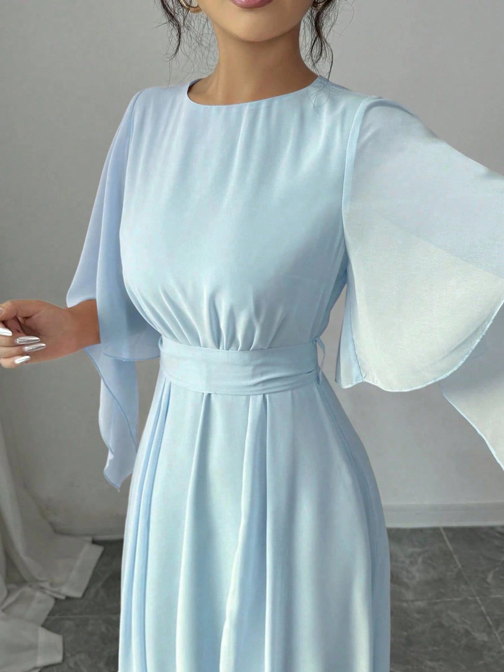 Women's Light Blue Elegant Long Dress – Modern Flowing Maxi Dress for Party, Wedding, Evening, Vacation & Special Occasions