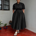 2025 Summer Women's Bohemian Polka Dot Maxi Dress – Plus Size Short Sleeve V-Neck Long Skirt