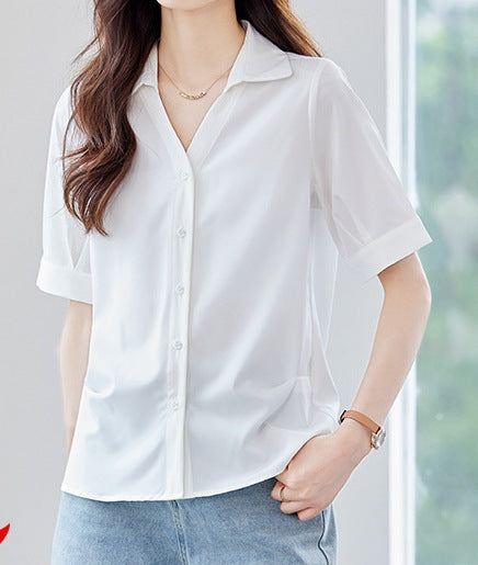 Women's Short-Sleeved Summer Lightweight Elegant Top - Casual Comfortable Everyday Wear Blouse