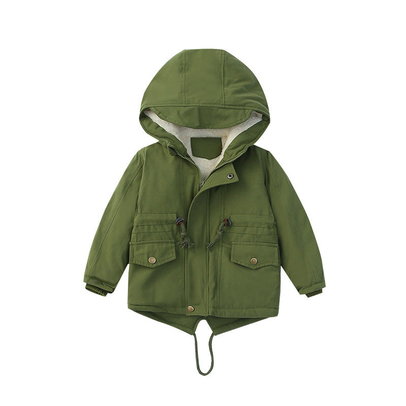 Children’s Hooded Swallowtail Winter Coat – Thick Cotton Velvet Jacket for Boys and Girls - RAC25JP3282GDRESS