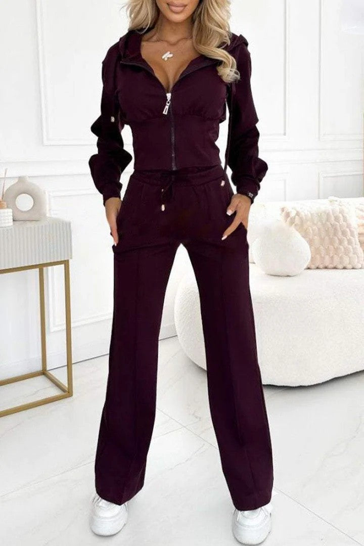 Women's Long Sleeve Front Zip 2-Piece Lounge Set