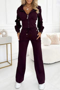 Women's Long Sleeve Front Zip 2-Piece Lounge Set