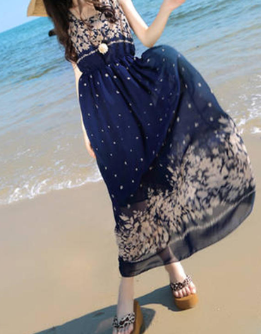 Sleeveless Floral Chiffon Beach Maxi Dress