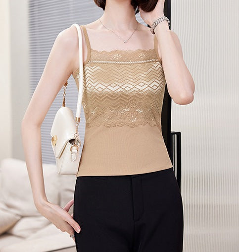 Women's Chiffon Splicing Sleeveless Inner Vest Top - Summer Short Lightweight Fashion Shirt