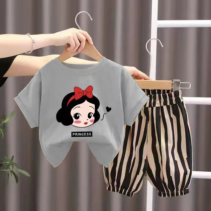 Summer Baby Boys & Girls Cartoon T-Shirt with Striped Capri Pants - RAC26JP5401BATS
