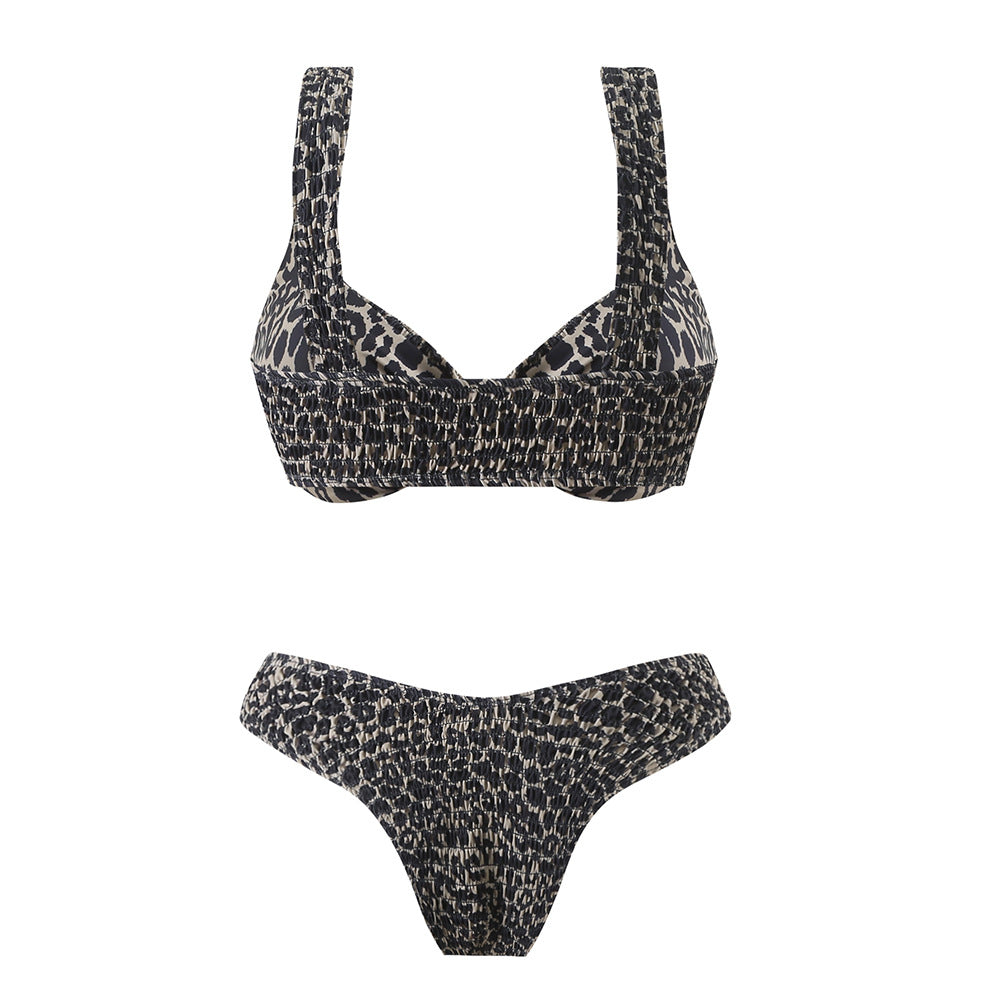 Leopard Print Twist Bag with Shoulder Strap & Three-Point Split Bikini Set