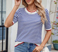 Women's Summer Knitted Ice Silk T-Shirt - Short Sleeve, Contrast Color, British College Style