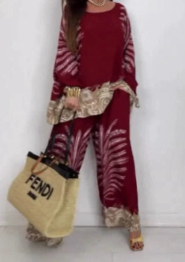 Long Sleeve Printed Women's Two-Piece Casual Set