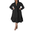 Plus Size Solid Color Ruffle Dress with Bow Tie Neck & Loose Sleeves – Casual Chic