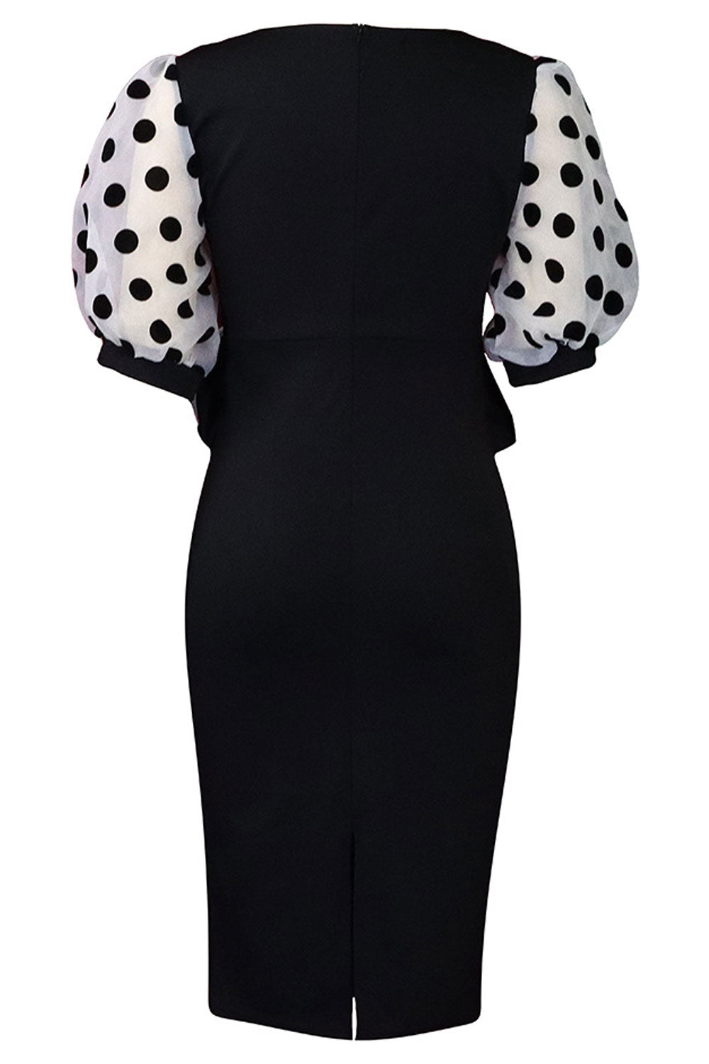 Women V-Neck With Polca Dots Printed Slevess Solid Pattern Bodycon Party Dress