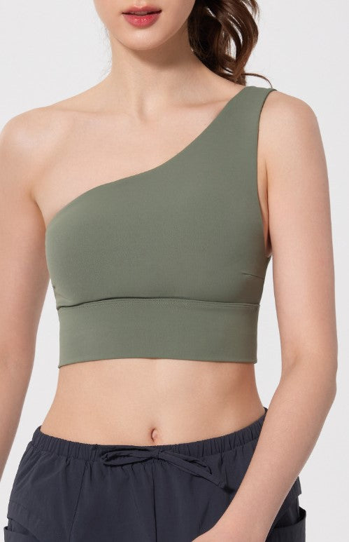 Women's Inclined Shoulder Sports Yoga Bra - Shockproof Antibacterial Running Fitness Dance Back-Enhancing Comfort Innerwear