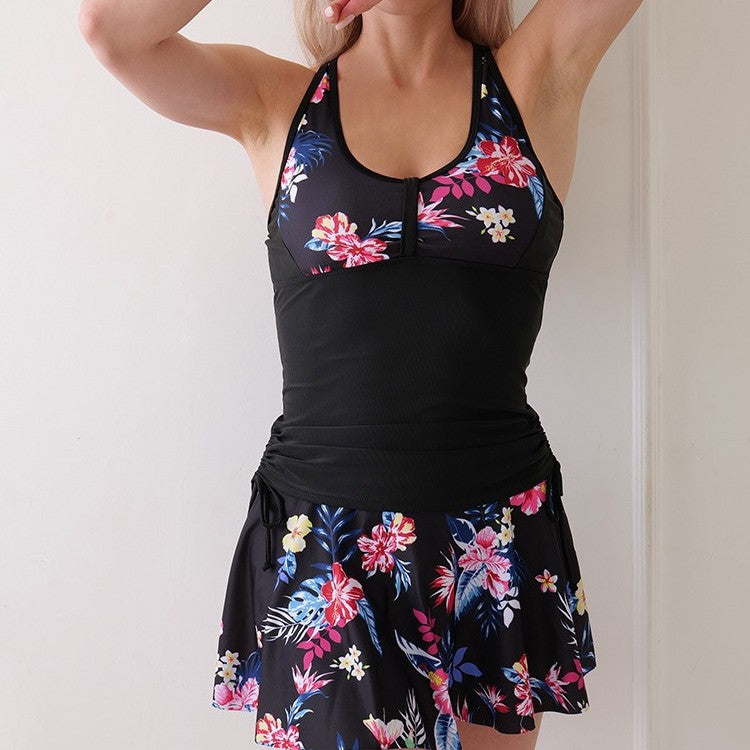 Women's Printed Color Block Tankini Split Swimsuit