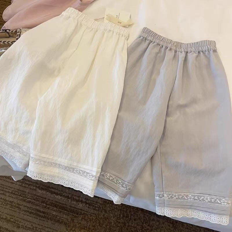 Girls’ Summer Casual Lace Wide Leg Pants – Fashionable Sweet Everyday Wear for Kids - RAC26JP5421BATB