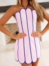 Women's Elegant and Mature Lace-Up Backless Striped Suspender Dress