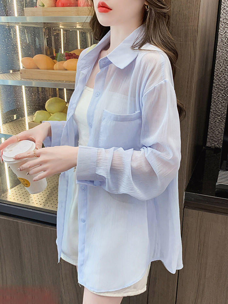 Women's Thin Ice Silk Polo Shirt - Breathable Sun-Proof Summer Top