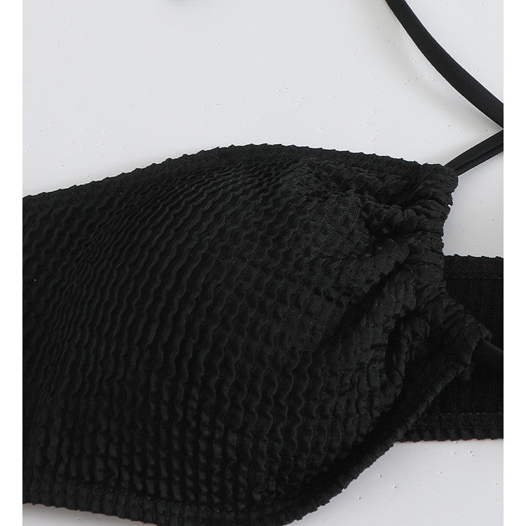 New Drawstring Tie Halter Neck Bikini with Tulle Skirt - 3-Piece Women's Swimsuit