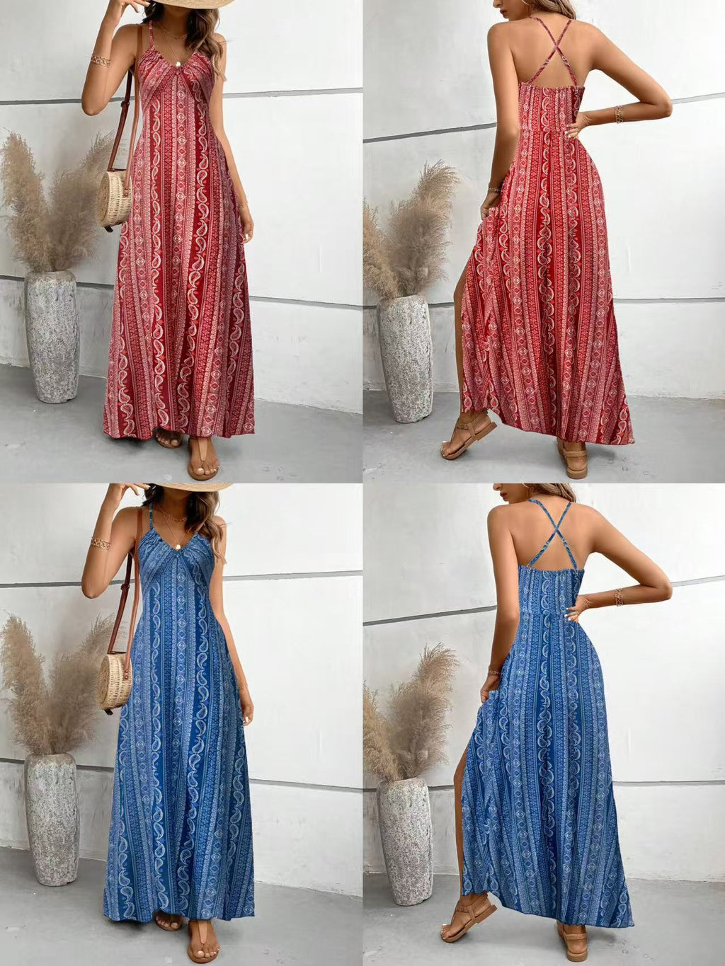Women's Printed Strap Maxi Dress Casual Sleeveless Summer Long Dress