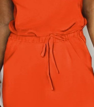 Women’s Lace-Up Solid Color Round Neck Fashionable Elegant Dress