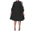 New Arrival Polka Dot Mesh Sheer Lantern Sleeve Slim Waist Plus Size Dress