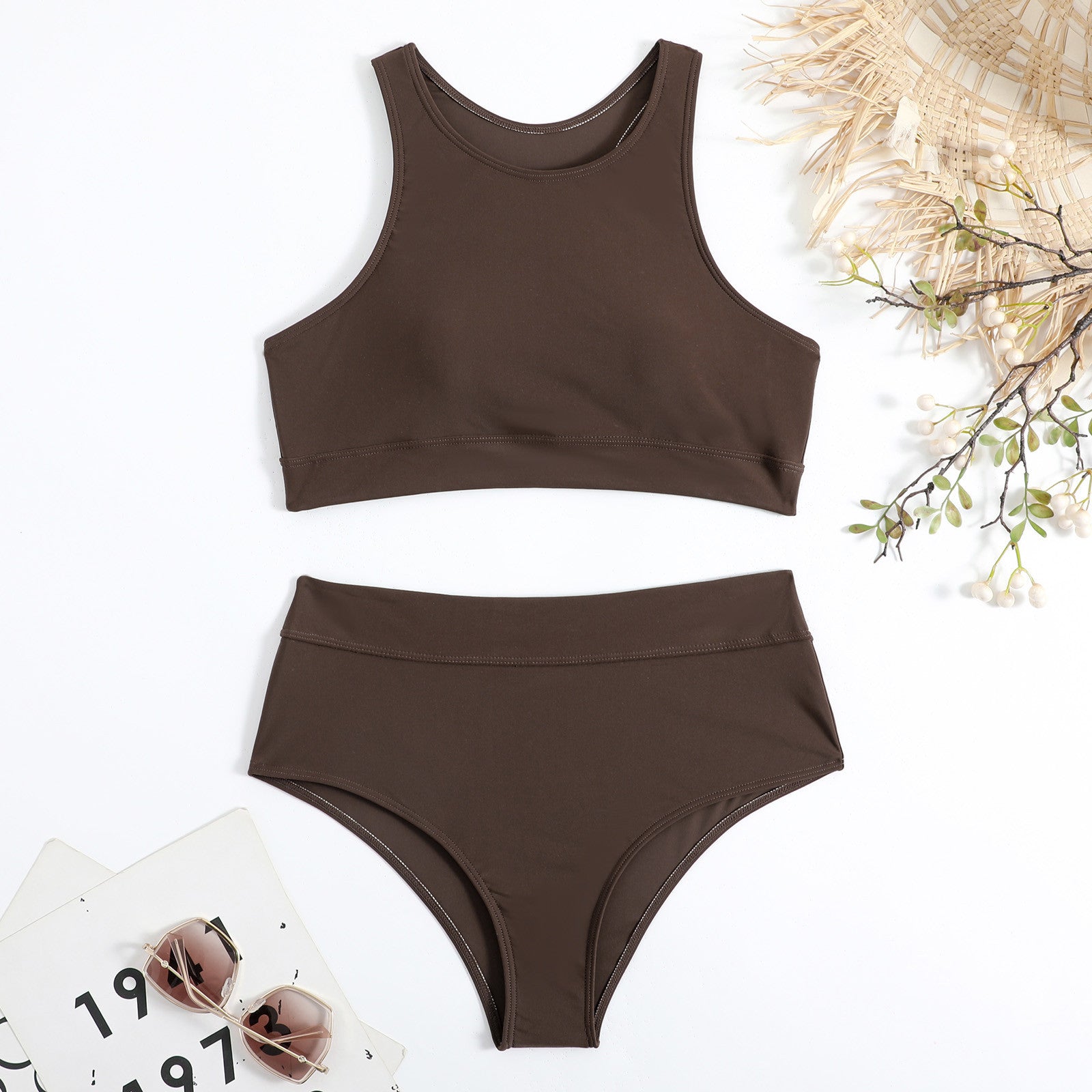 New Style Solid Color Vest-Style Bikini Swimsuit for Women