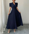 Women's French Style Puff Sleeve Maxi Dress with Fitted Waist, Square Neck, Lightweight Summer Long Dress