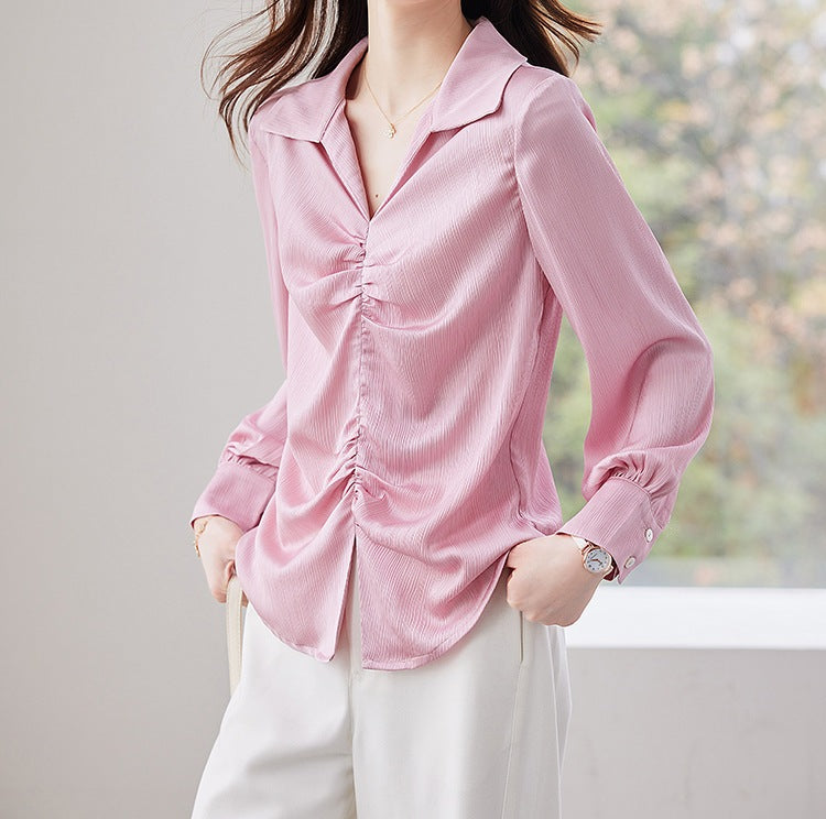 Women's Pleated Long Sleeve Shirt - New Spring & Autumn Fashion Top