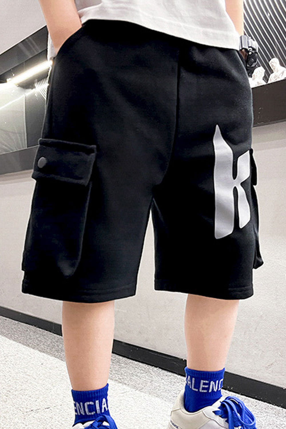 Kids Boys New Fashionable Middle Waist Elastic Belt Letter Pattern Summer Casual Comfortable Side Pockets Stylish Cropped Pants