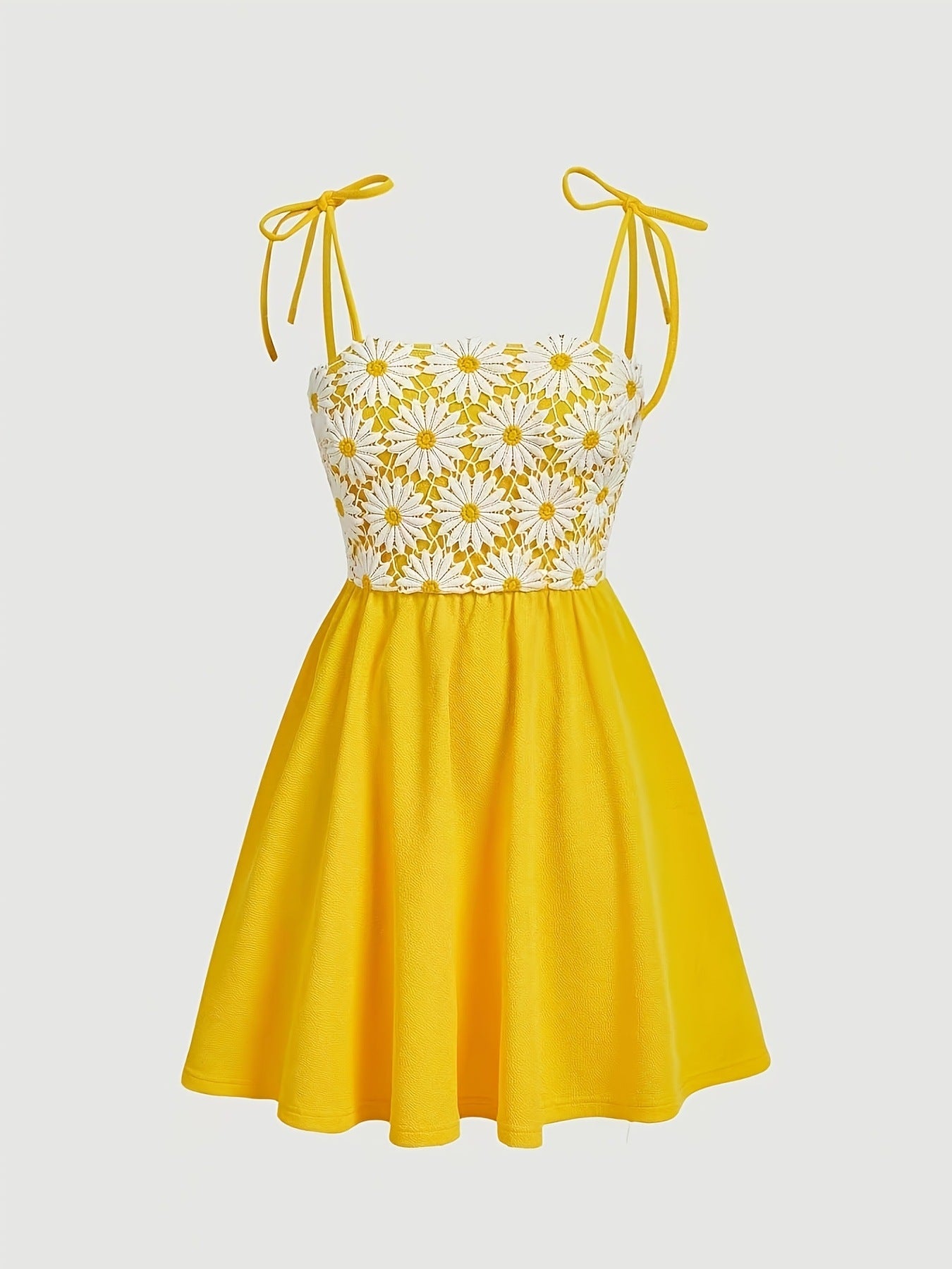 Women's Yellow Sundress with Daisy Embroidery – A-Line Sleeveless Summer Dress for Vacation, Casual Wear and Beach Outfits