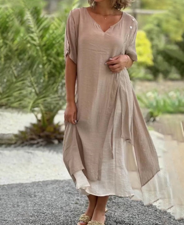 Women's V-Neck Short Sleeve Two-Piece Long Dress Set