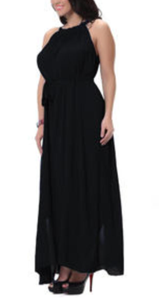 Women Sleeveless A-Line Chiffon Plus Size Black Dress
