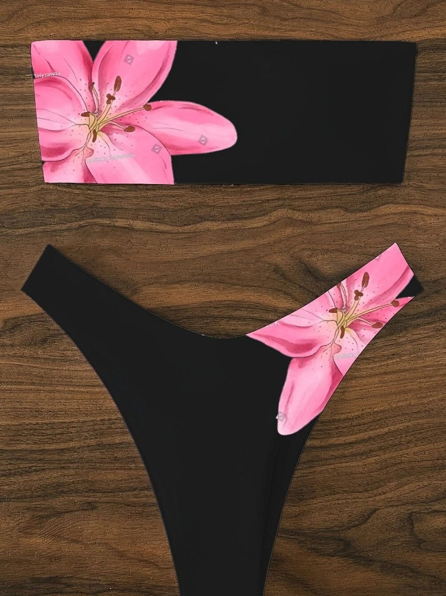 New Printed Tube Top Bikini Set - Women's Split Swimsuit