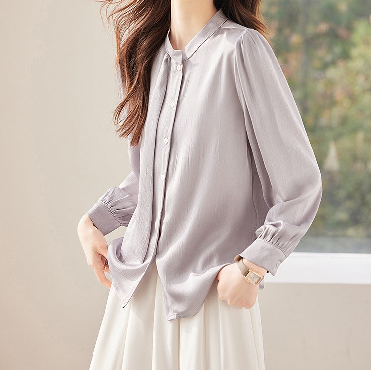 Ribbon Detail Women's Spring & Autumn Long-Sleeve Shirt - Elegant Blouse
