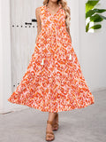 New Women's V-Neck Printed Lace-Up Bohemian Style Maxi Dress for Summer Vacation, Casual Beach Wear