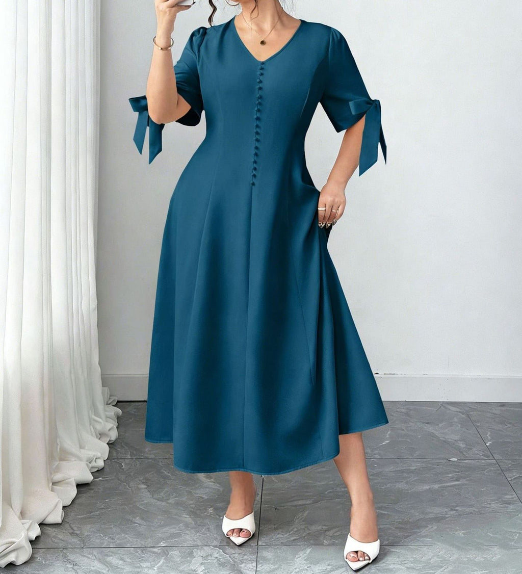 Women's Plus Size Solid Color V-Neck Elegant Maxi Dress