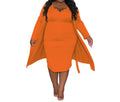 Women’s Plus Size Two-Piece Set – Long-Sleeved Shrug & Tube Top Bodycon Dress – Casual & Stylish Outfit