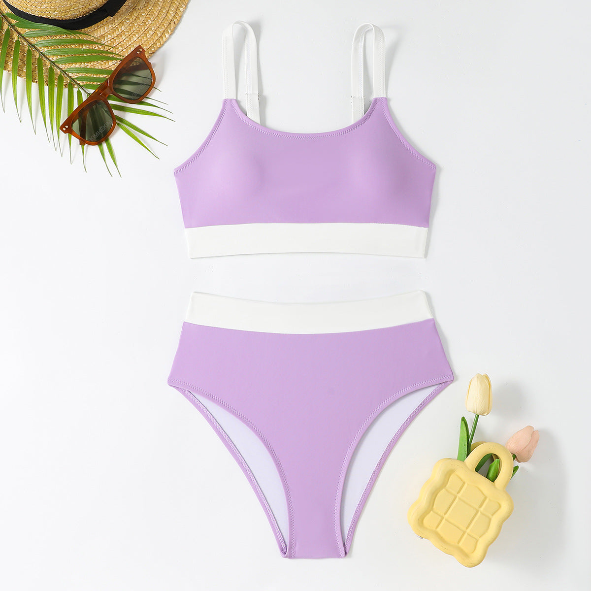 Women's Slim-Fit High-Waist Triangle Swimsuit - Tummy Control, Full Coverage