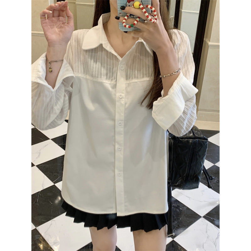Women's Elegant White Button-Down Blouse – Spring & Autumn Lightweight Long Sleeve Office Casual Shirt