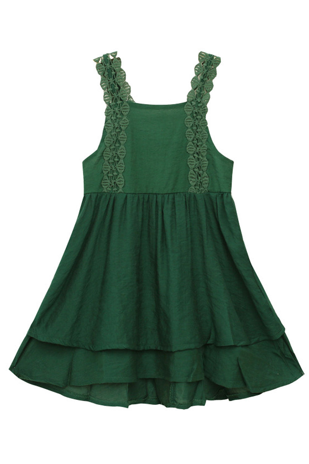 Kids Girls Elegant Solid Pattern Square Neck Convenient Lightweight Summer Dress