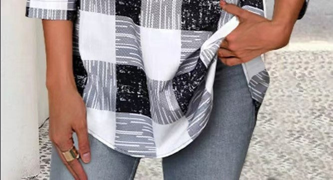Women's Summer Striped V-Neck Button Long Sleeve Casual Shirt Top