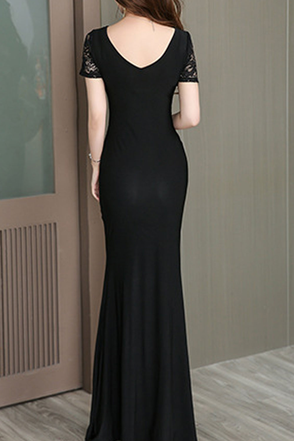 Women V-Neck Short Sleeves Slim Long Skirt Cover Belly Party Dress