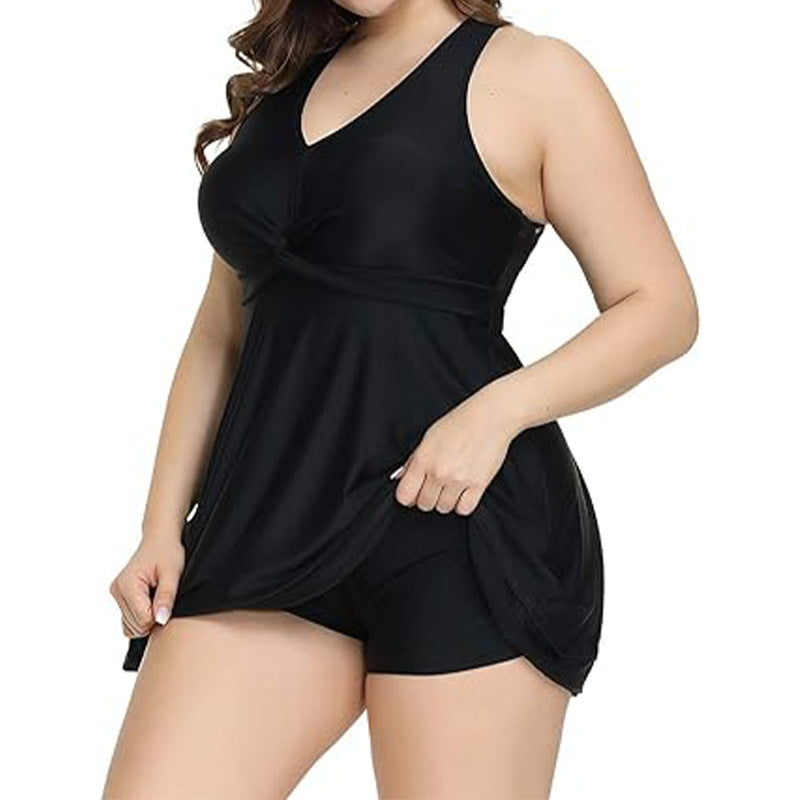 Plus Size Dress-Style One-Piece Swimsuit for Women – Modest Belly-Covering Swim Dress with Skirt