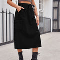 Slimming Wash Denim Cargo Midi Skirt for Women