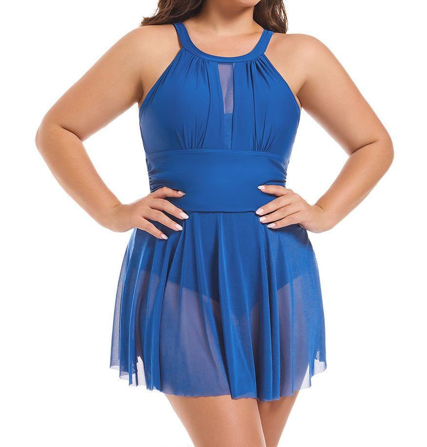 Plus Size Women’s Halter Neck Lace-Up Backless One-Piece Swimsuit - RAC25JP2612WPSW